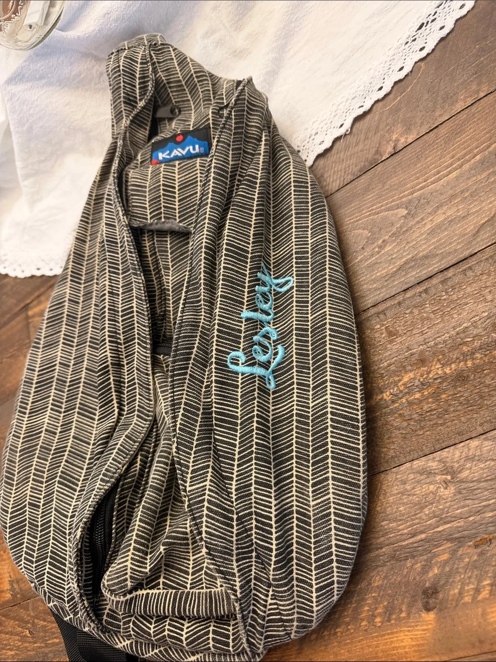 KAVU Rope Sling Bag Crossbody Black Chevron Herringbone (Personalized 